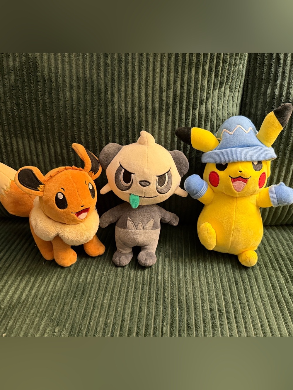 Plush Toy - Yellow Pikachu, Orange Eevee, Gray Pancham Set